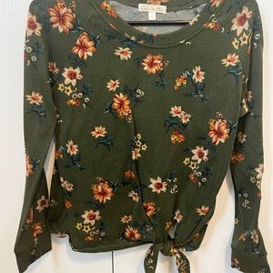 Green and floral top with front tie